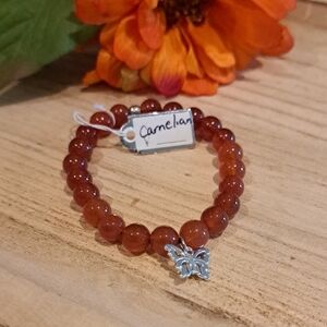 Carnelian  Bracelet with Silver Butterfly Charm